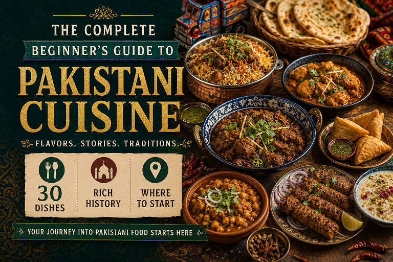 Spread of traditional Pakistani dishes including biryani, karahi, naan, and kebabs showing the diversity of Pakistani cuisine
