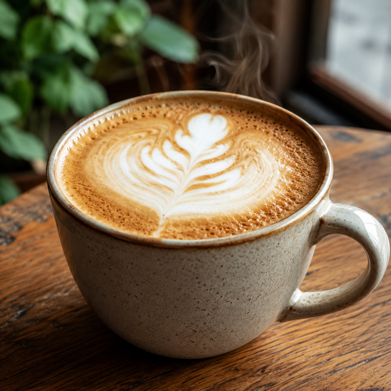 Frothy chai latte in a ceramic mug with milk foam on top