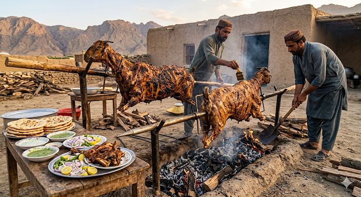 Balochi sajji roasted chicken or lamb