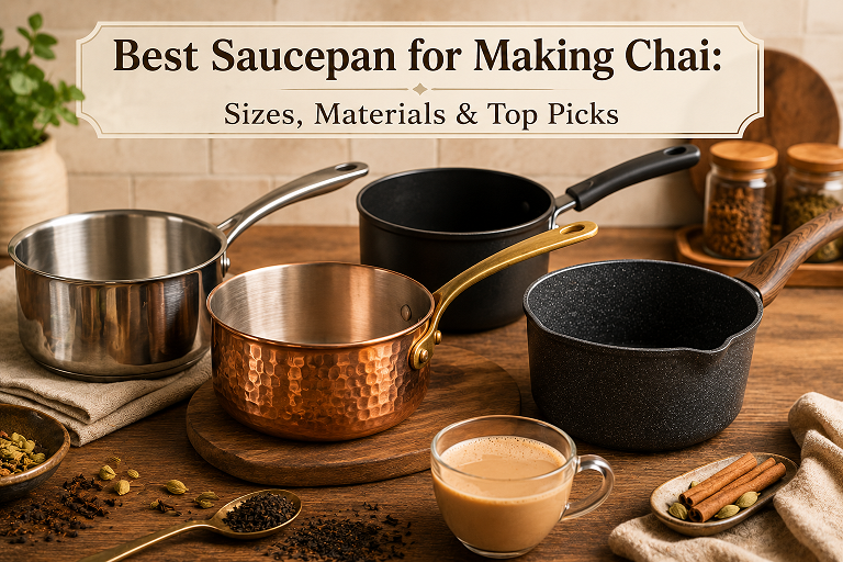 Stainless steel saucepan used to simmer masala chai